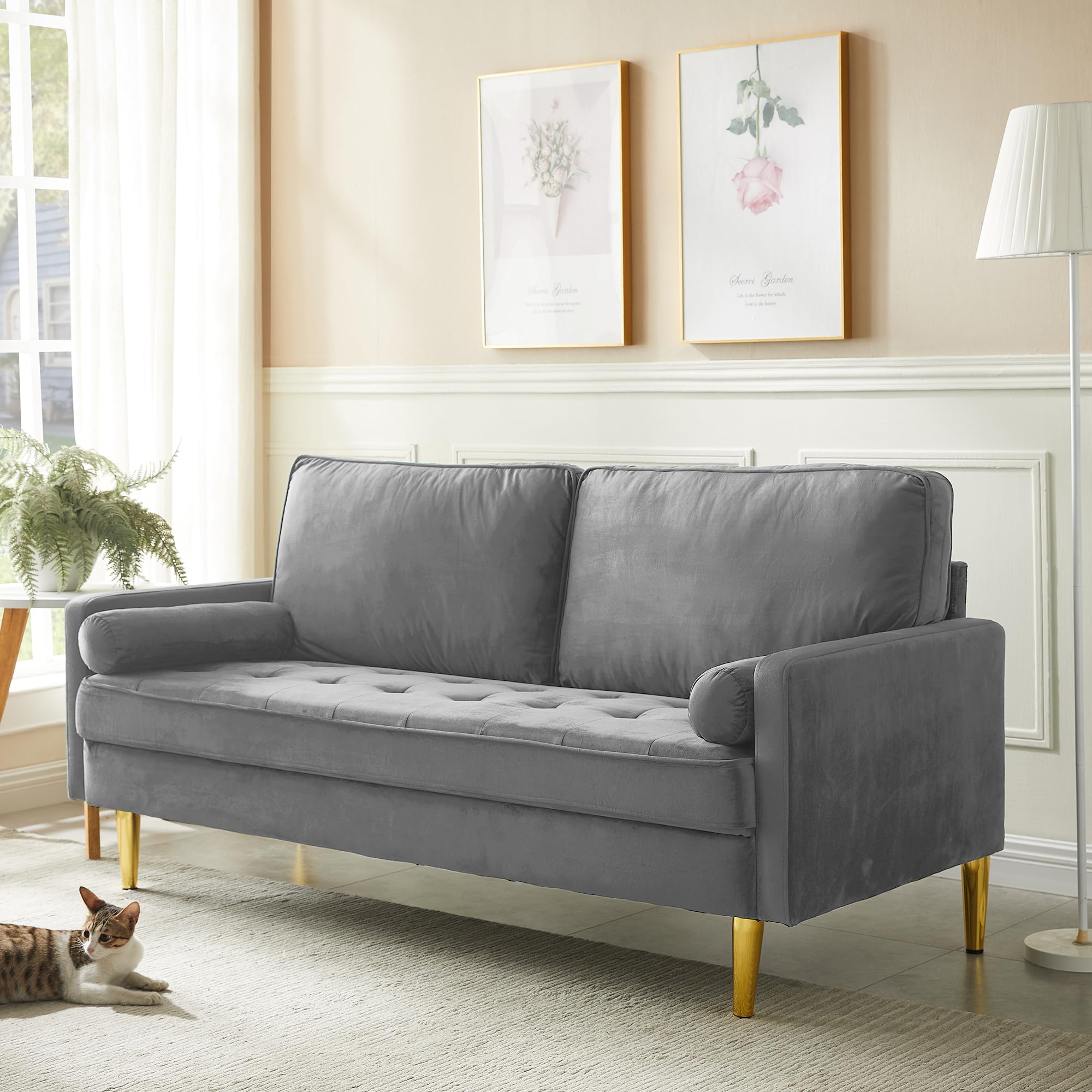 Velvet Loveseat Sofa, 66.9'' Mid Century Modern Small Love Seats