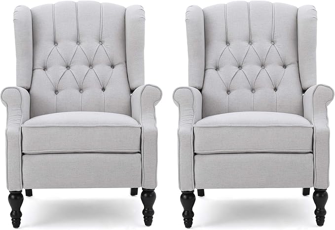 Earlean Fabric Recliner (Set of 2), Navy Blue, Dark Brown