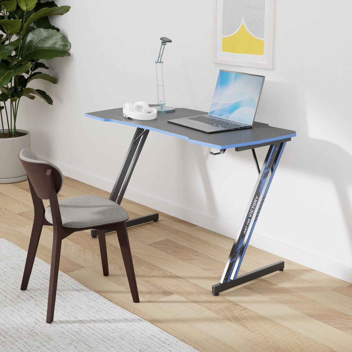 47 Inch Modern Z-Shaped Gaming Desk Computer Desk for Home Office