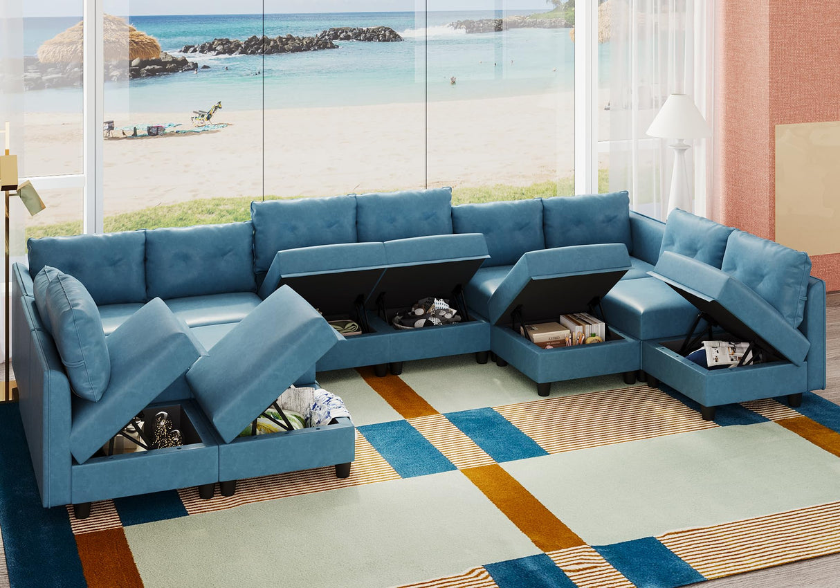 Modular U-Shaped Cognac Sectional Sofa with Storage