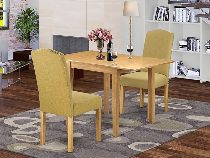 5 Piece Dining Set Includes a Rectangle Dining Room Table with Dropleaf and 4 Linen Fabric