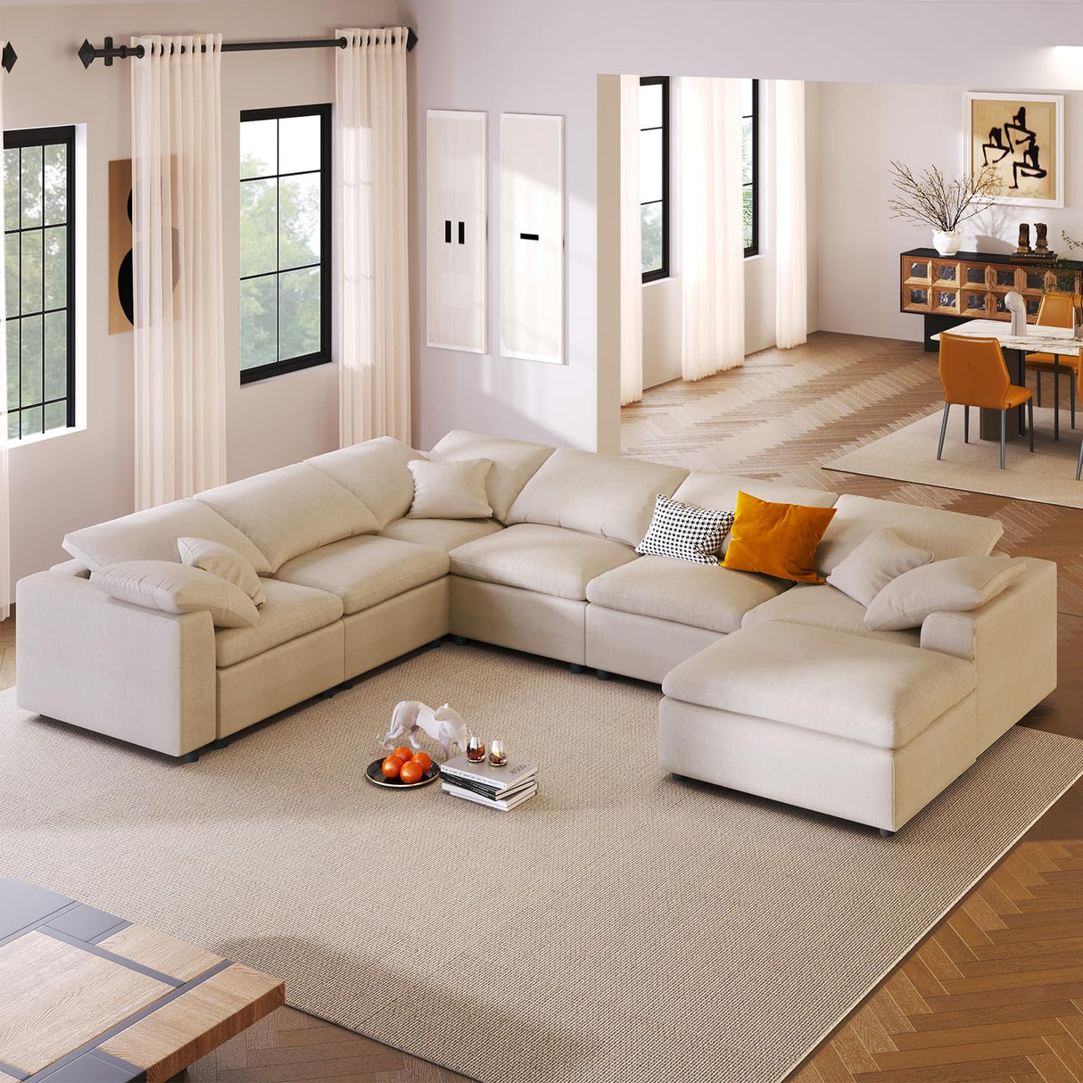 Oversized Modular Sectional Sofa, Chenille U-Shaped Couch with Ottoman