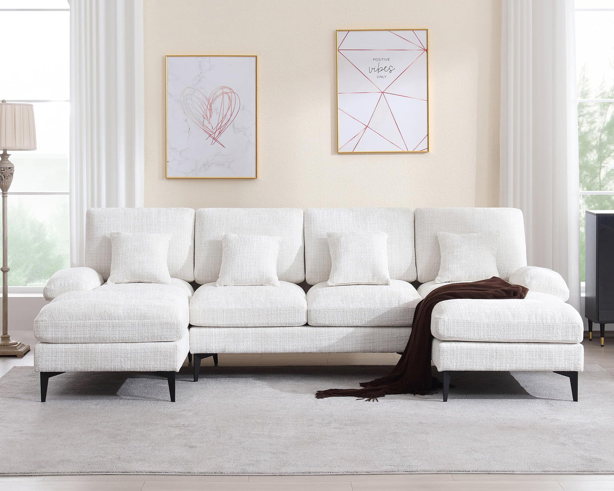 U Shaped Couch Sofa, Big Deep Seat Sectional Couch with 4 Throw Pillows