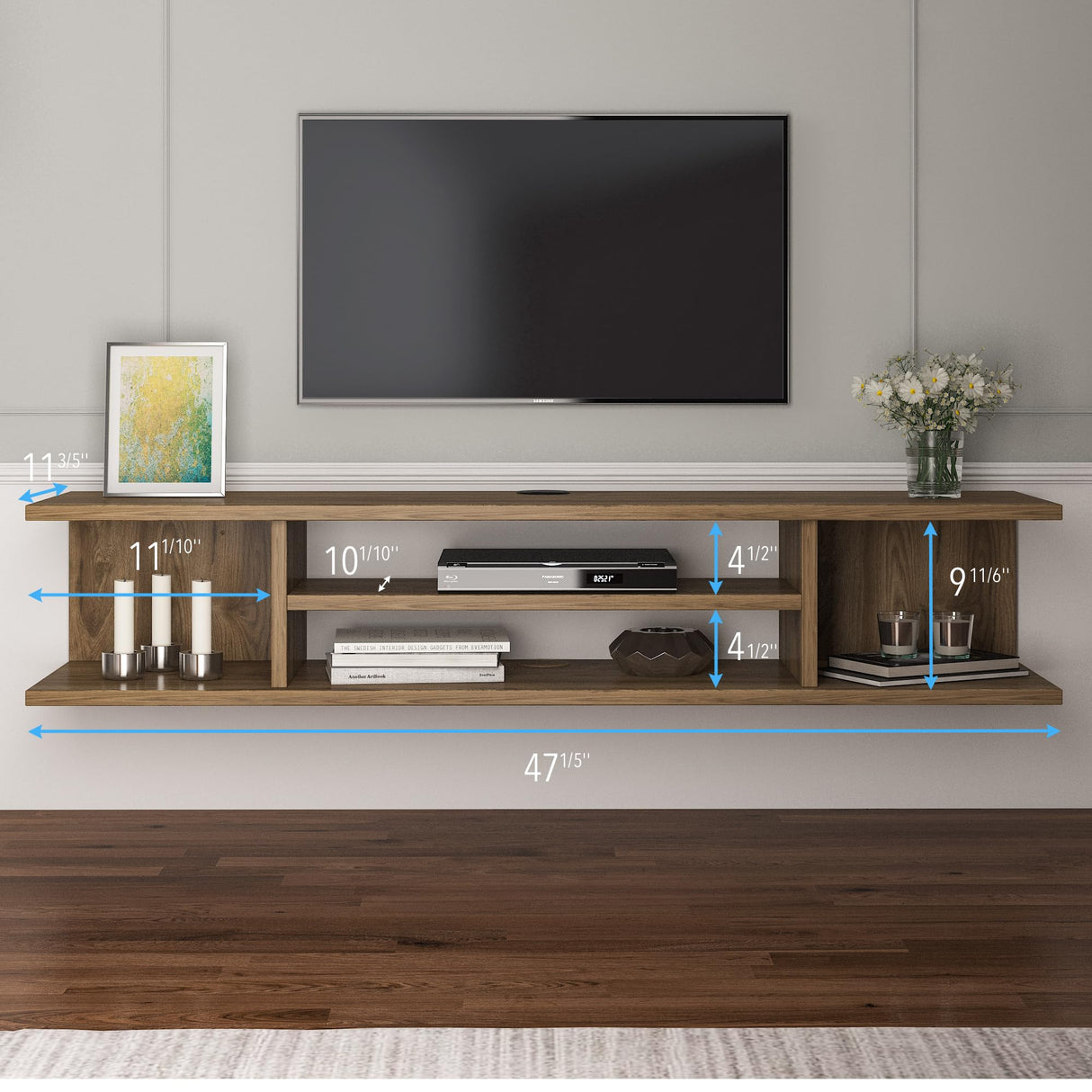 Pivot 47'' Modern Floating TV Stand Shelf Media Console Floating Entertainment