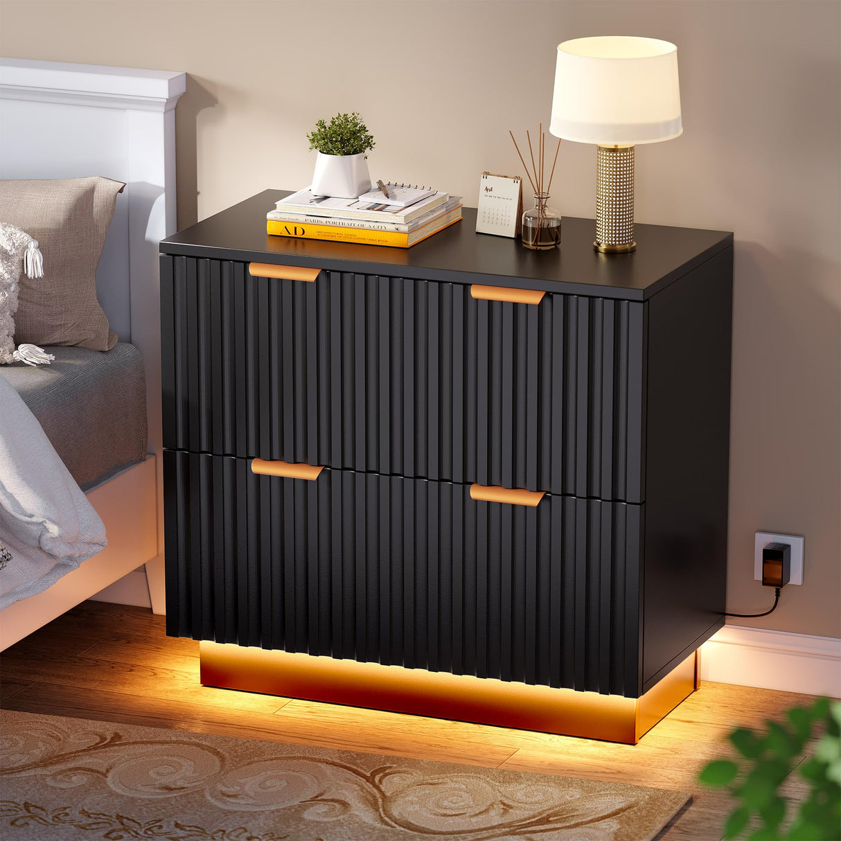 2 Drawer File Cabinet with Led Light, Modern Filing Cabinet