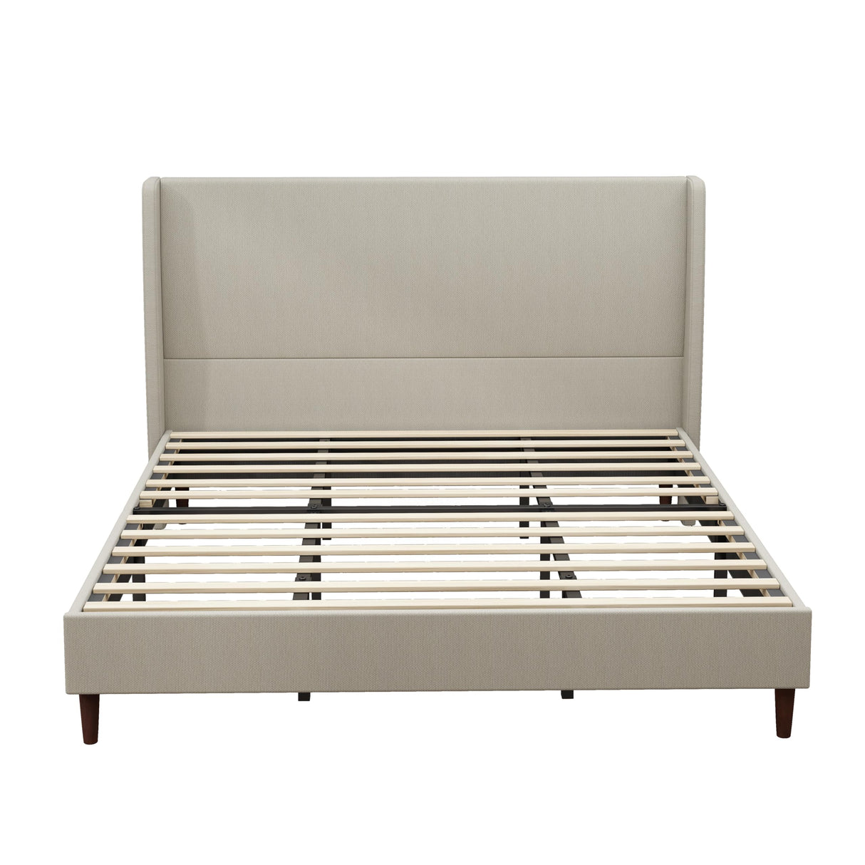 King Size Bed Frame,Linen Upholstered Platform Bed with Wingback Headboard