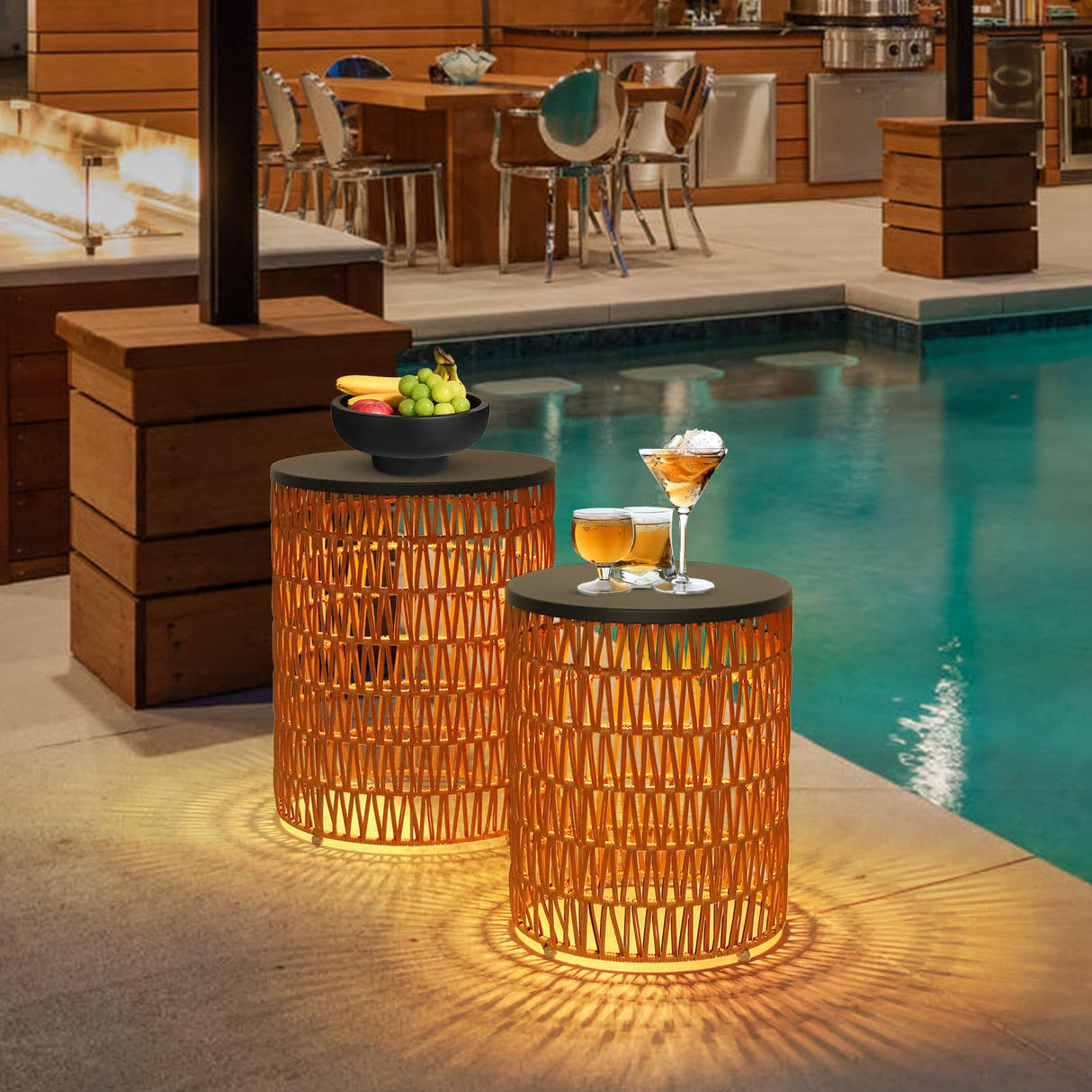 Outdoor Side End Table with Dimmable Light Remote Control