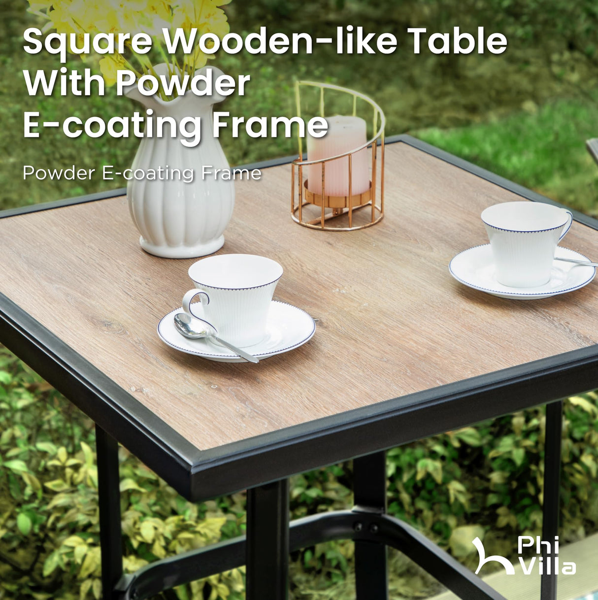 PHI VILLA 5 Piece Outdoor Bar Set, High Top Patio Bistro Bar Table and 4 Outdoor Swivel Bar Stools Chairs with Teal Textilene Fabric for Outside, Balcony, Garden and Yard