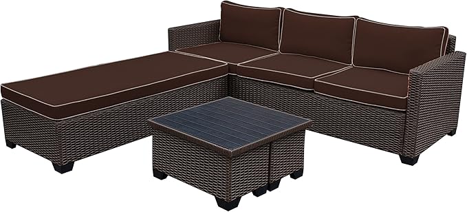 5 Piece Saint Helena Conversation Set with Tan Cushions, Espresso