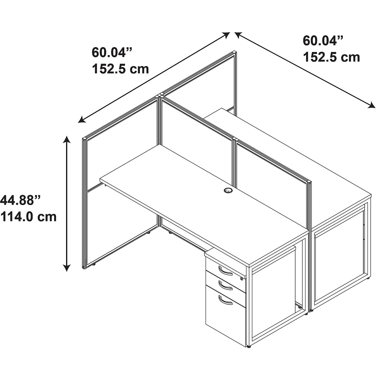 Duo Workstation – 2-Person Cubicle Desk with File Cabinets & Privacy Panels
