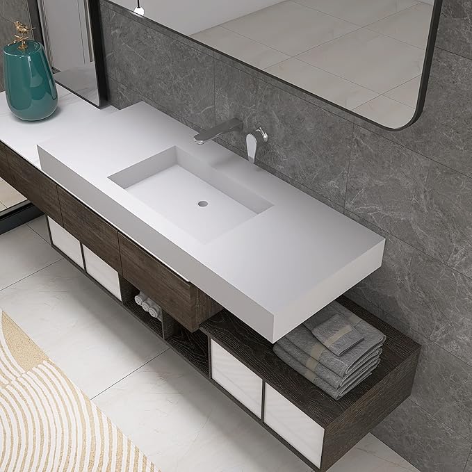 47 inch Wall Mount Floating Vanity with Sink Bathroom Vessel Sink Rectangle Modern