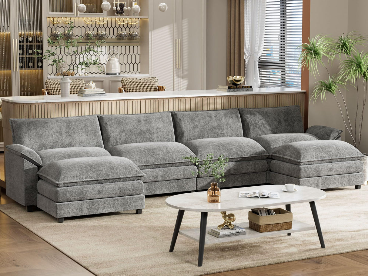 Sectional Modular Sofa U Shaped Chenille Fabric Couch
