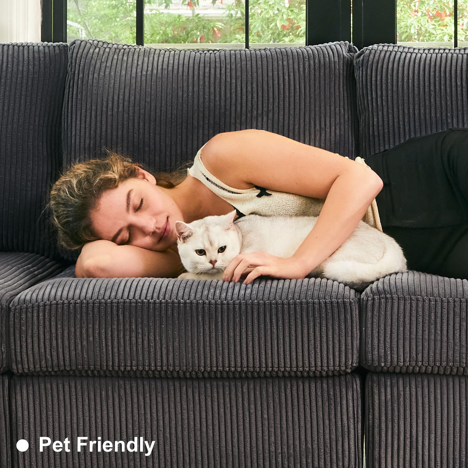 Modular Sectional Sleeper with Storage Ottoman Corduroy Sectional Couch