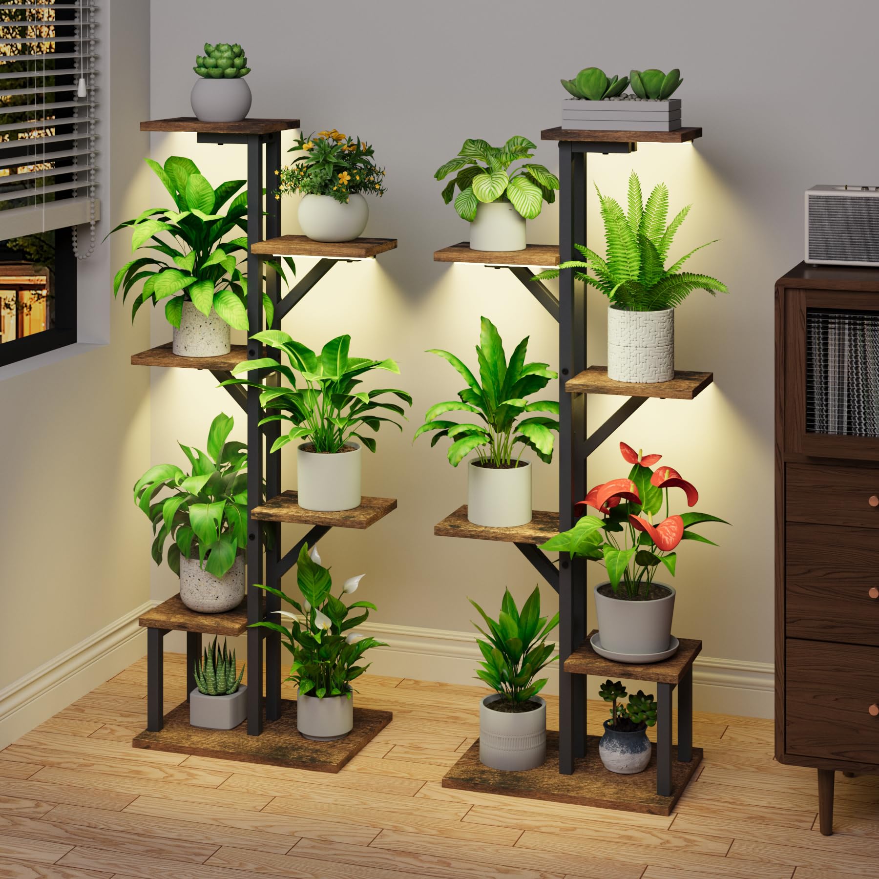 Plant Stand Indoor with Grow Lights - 2 Pack Indoor Plant Shelf, 6 Tiered Indoor Corner Plant Stand