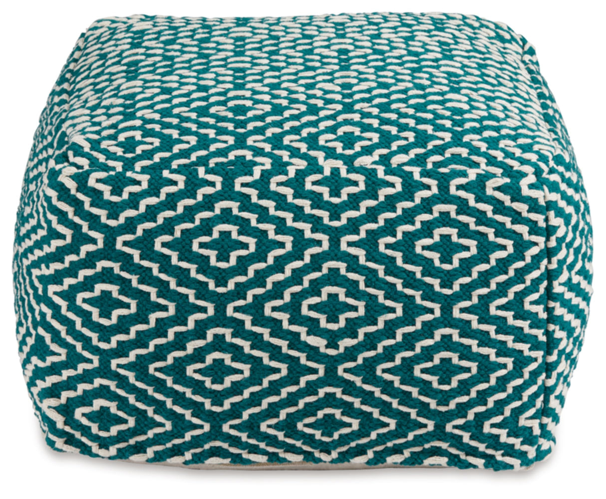 Brynnsen Casual Handwoven Geometric Pouf, Green & White
