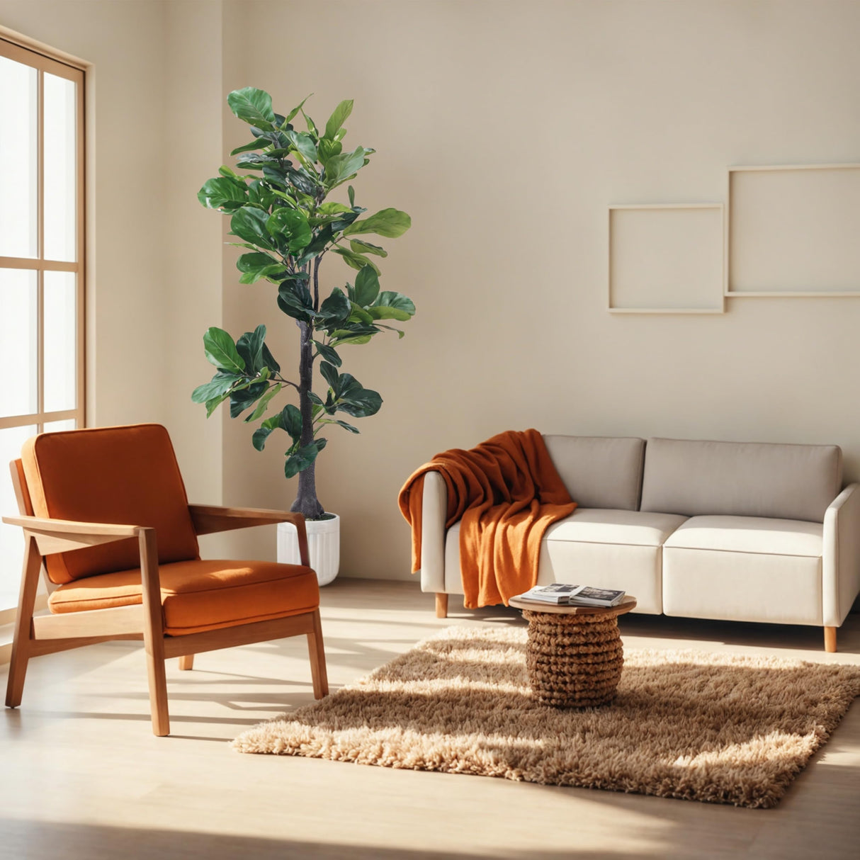 BLATOMIC Artificial Fiddle Leaf Fig Tree, 7FT Fake Ficus lyrata Silk Trees with White Tall Planter, Artificial Plant with Natural Wood Trunk and Lifelike Fruits, Large Faux Plant for Home Office Decor