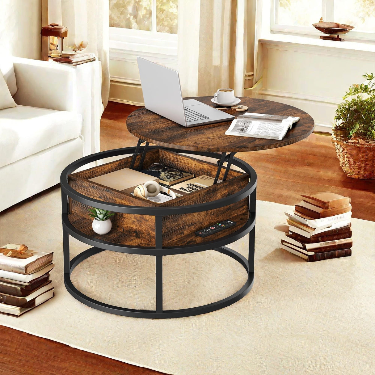 Round Lift Top Coffee Table with Storage, Coffee Tables for Living Room