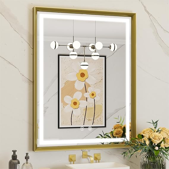 LED Mirror for Bathroom,Gold Framed Bathroom Mirror