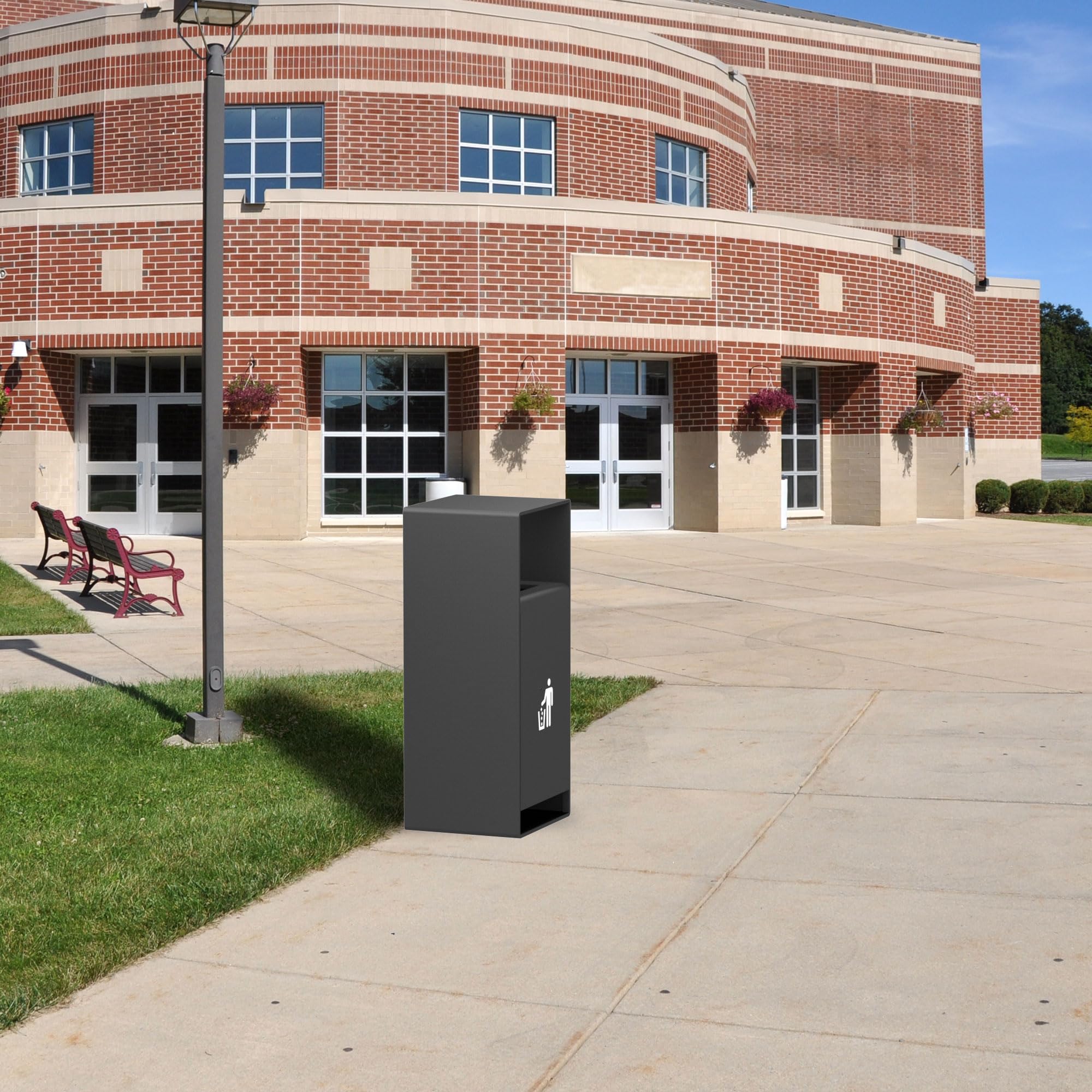 Outdoor Trash Can with Lid – Commercial Metal Garbage Bin with Lockable Door