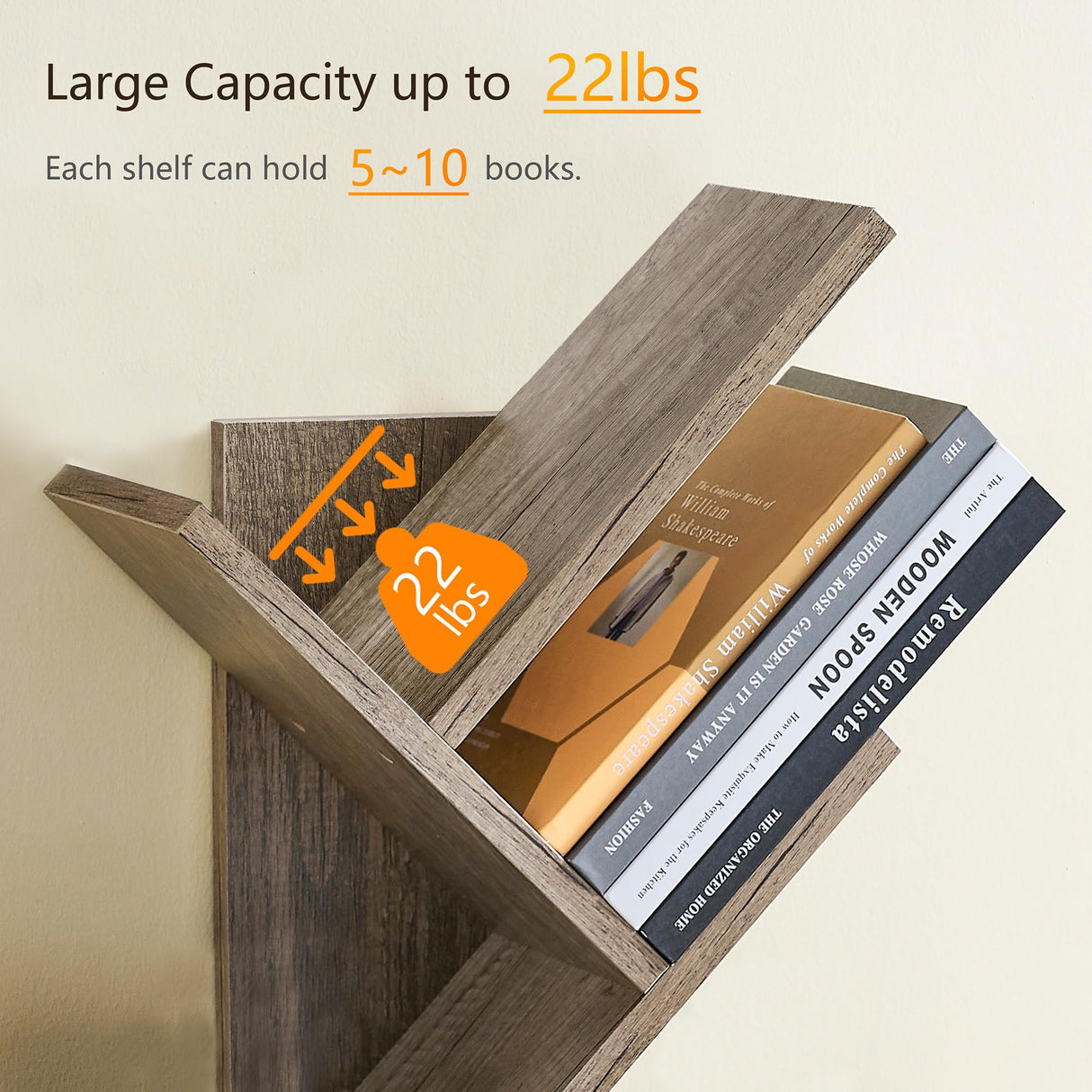 Tajsoon 3 Tier Tree Bookshelf, Small Bookshelf, Desktop Bookshelf Floor Standing Bookcase Display for CDs/Magazine/Books, Book Organizer Shelves for Bedroom, Living Room, Office, Greige