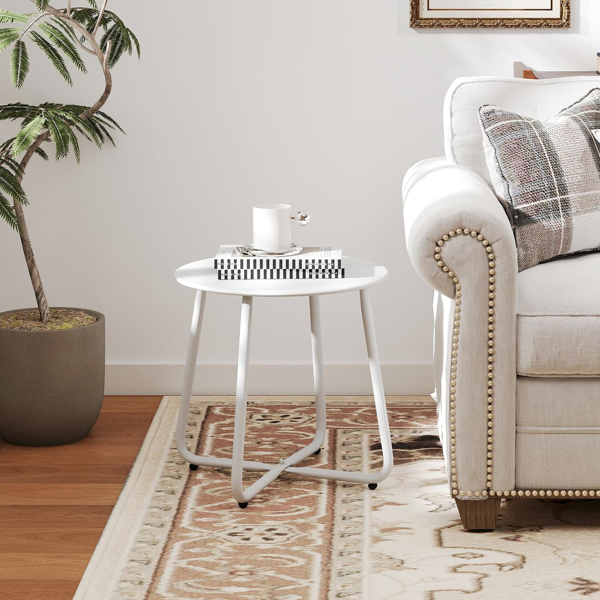 Small Round Patio Metal Side Snack Table, Accent Anti-Rust Steel Coffee Table