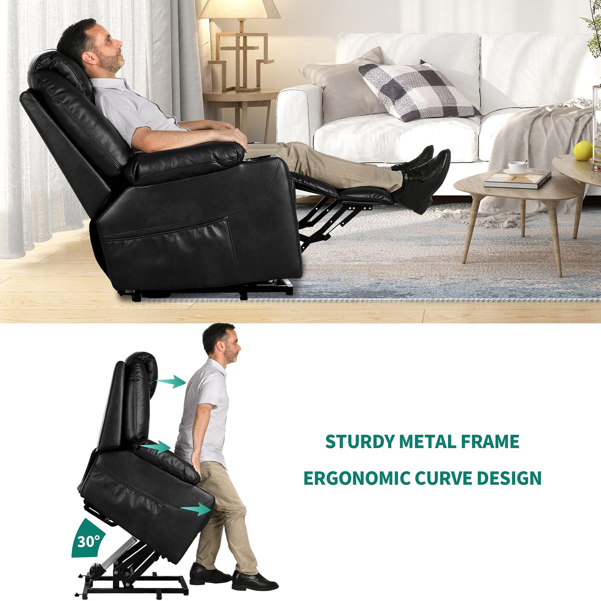 EaseMax Power Lift Recliner – Massage, Heating, USB, Faux Leather