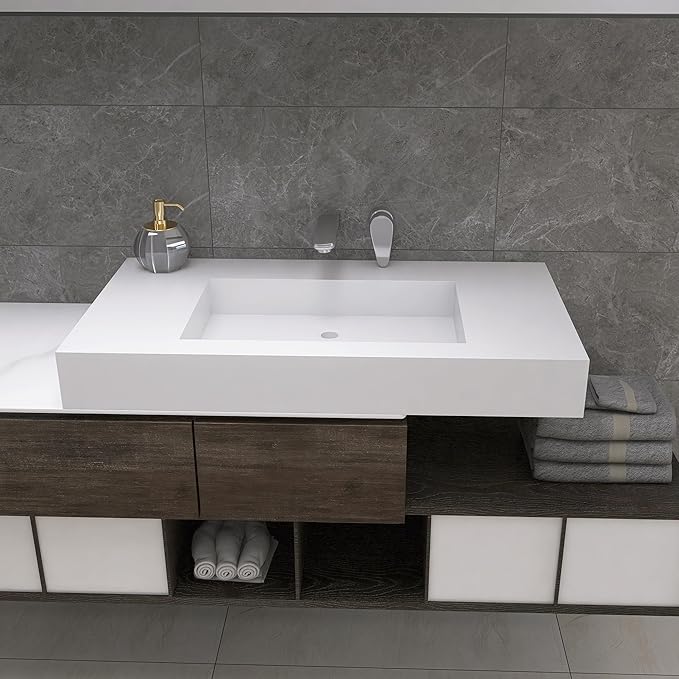 47 inch Wall Mount Floating Vanity with Sink Bathroom Vessel Sink Rectangle Modern