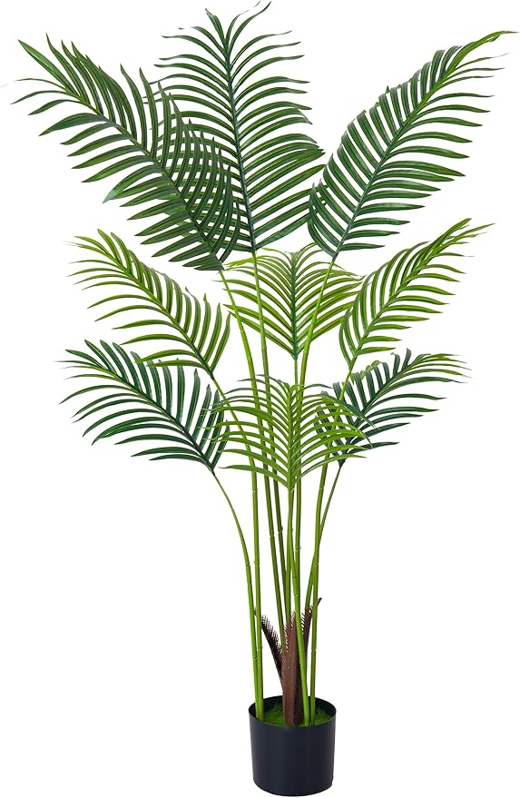 4.5FT Artificial Palm Tree,Faux Areca Palm Plant with Real Touch Leaves and Adjustable