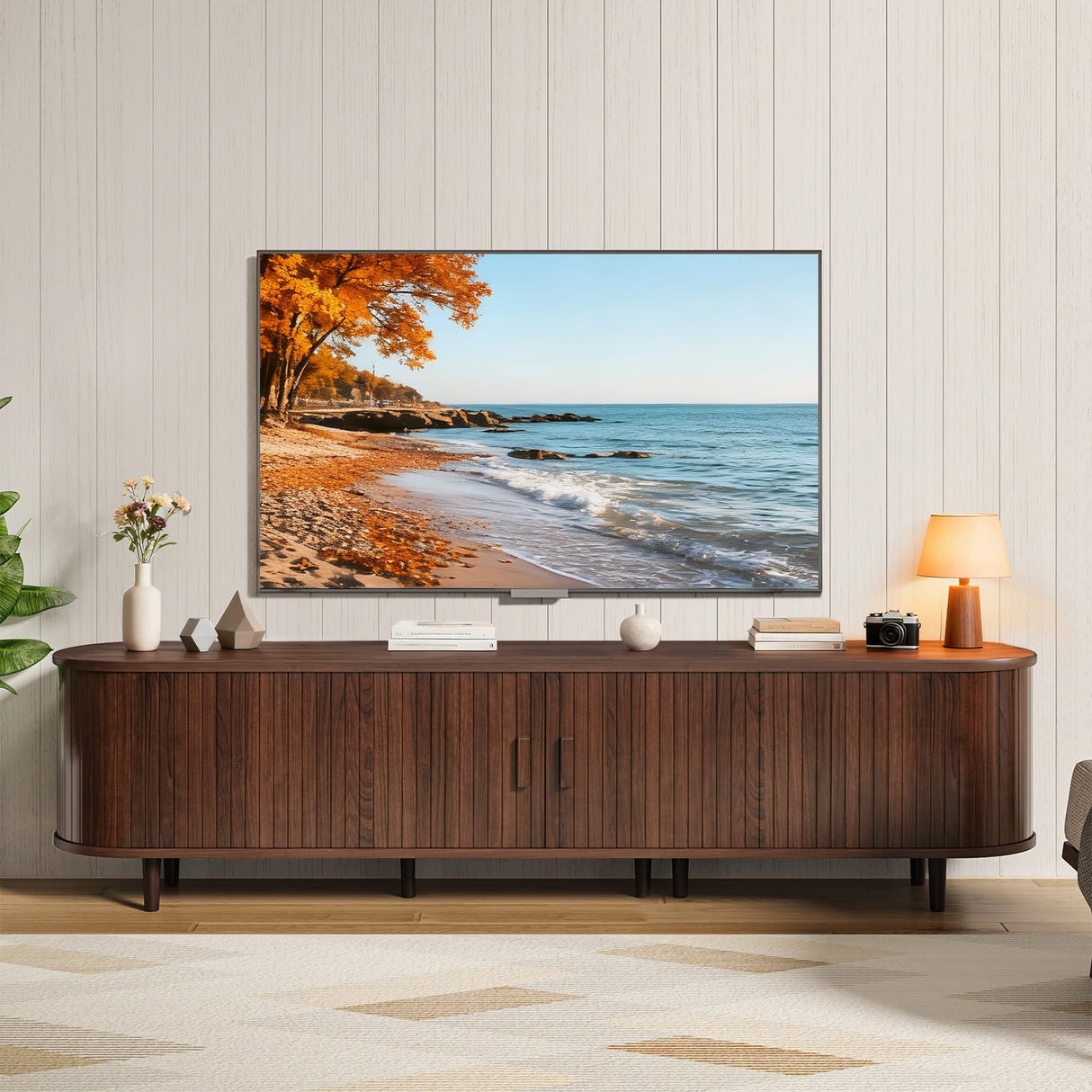 70" Mid-Century Modern TV Stand with Sliding Doors