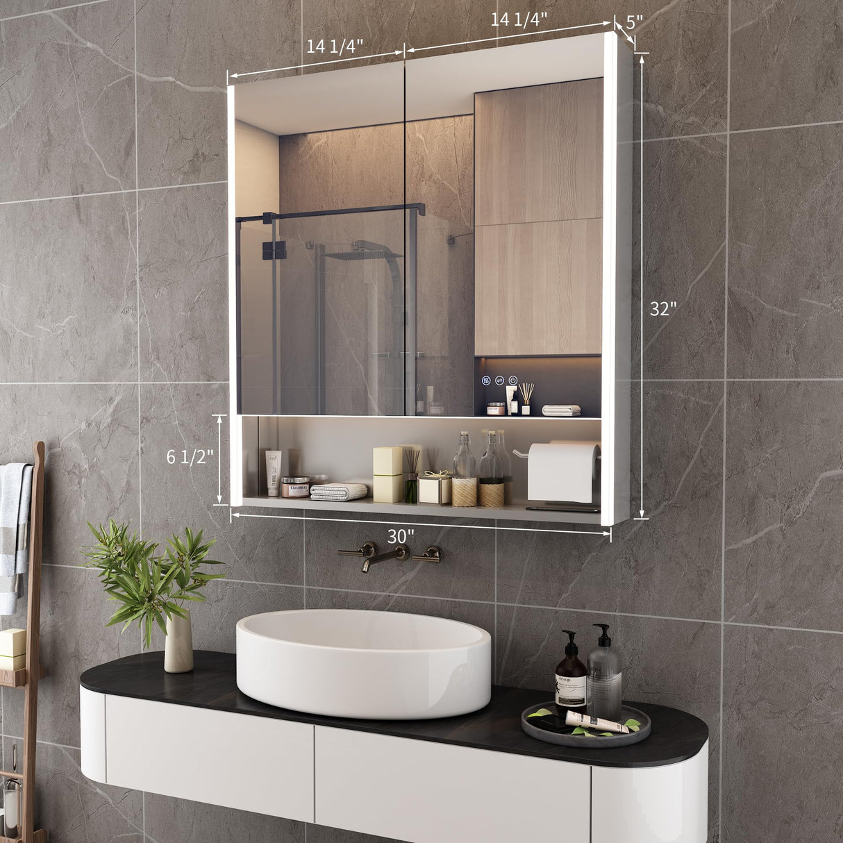 Lighted Medicine Cabinets for Bathroom,Medicine Cabinet with Lights and Mirror,30"x32"