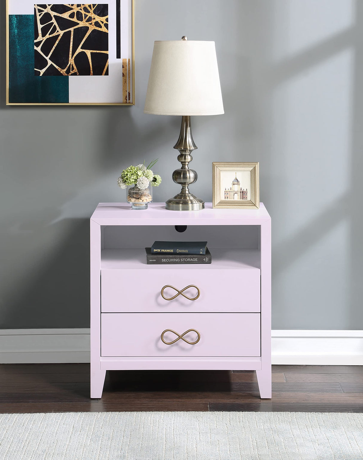 Meridian Furniture Bowtie Collection Modern | Contemporary Nightstand, 26" W x 18" D x 26" H, Pink