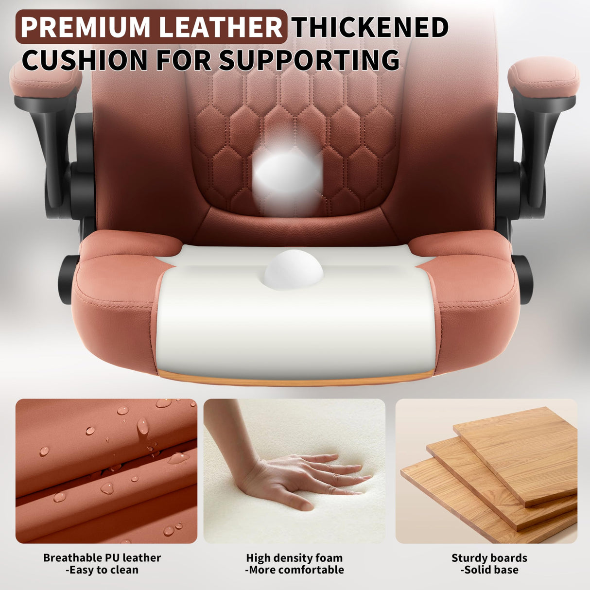 Executive Office Chair with Lumbar Support - Ergonomic PU Leather Desk Chair