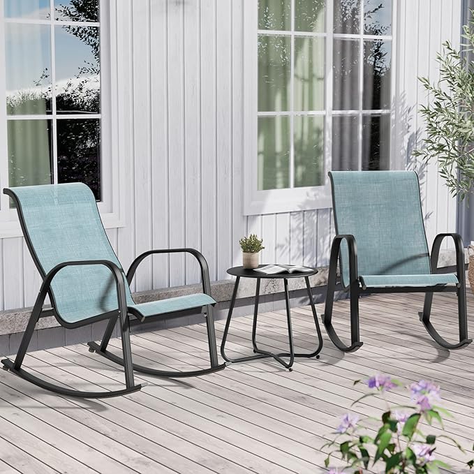 3-Piece Outdoor Bistro Rocking Chair Set Rocker Seating Outside for Front Porch Garden