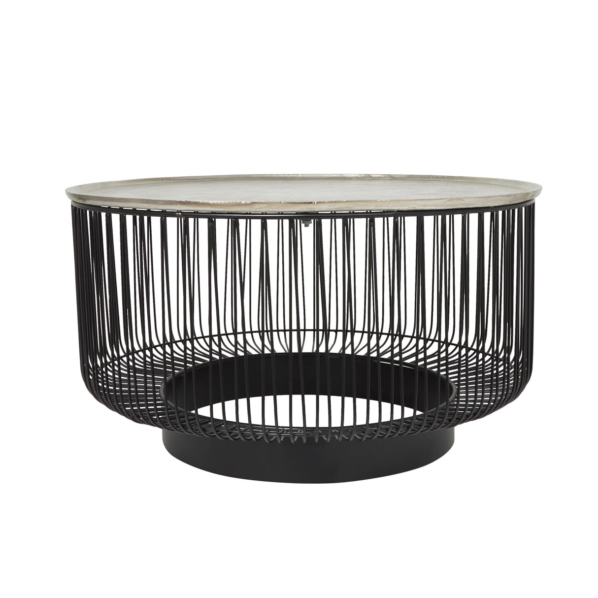 Deco 79 Aluminum Metal Geometric Open Frame Wire Coffee Table with Silver Aluminum Top, 30" x 30" x 17", Black