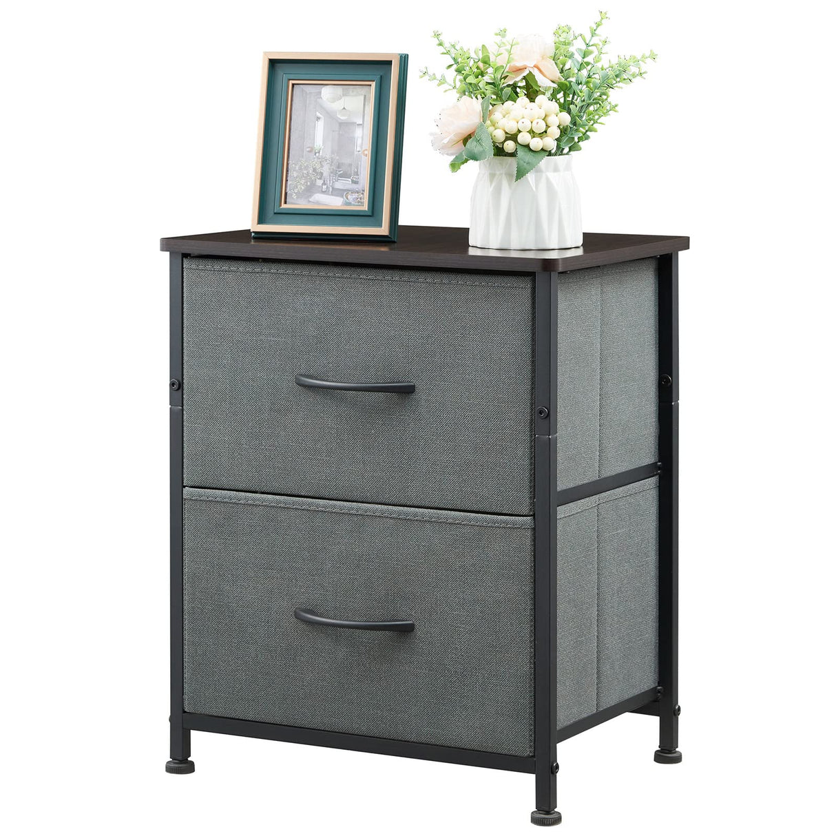 Nightstand with 2 Drawers, Bedside Table Small Dresser with Removable Fabric Bins
