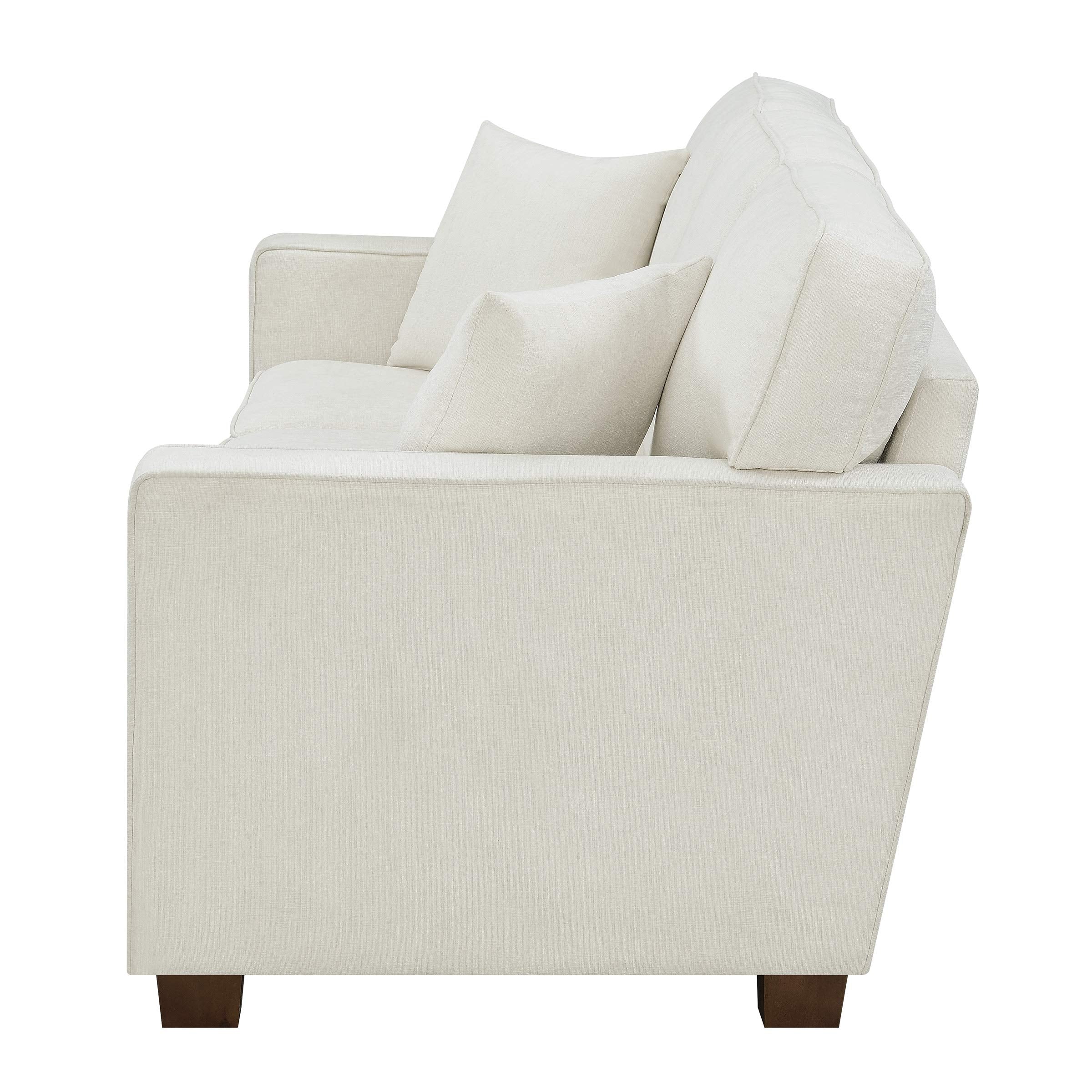 Furnishings Russell 3 Seater Sofa with 2 Pillows and Coffee Finished Legs, Ivory