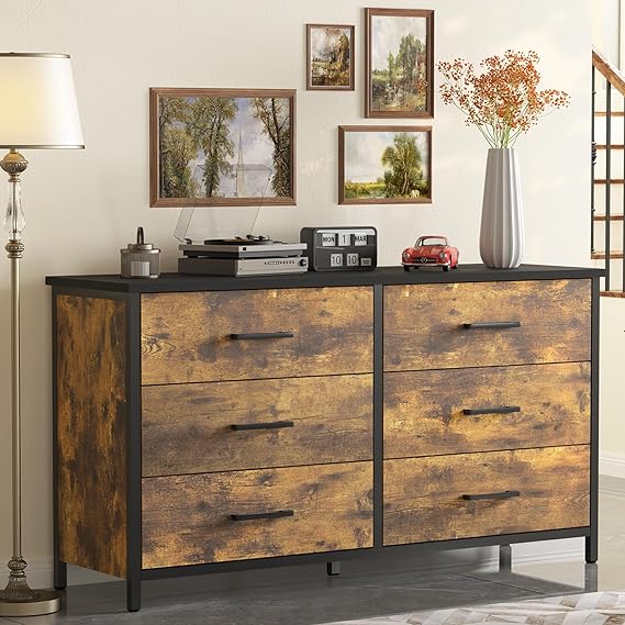 Double Dresser, Industrial Wood Dresser for Bedroom