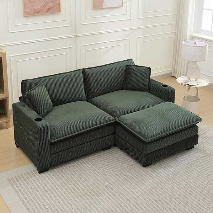 Corduroy Cloud Sectional Couch, Modern Comfy Modular L-Shaped Sectional