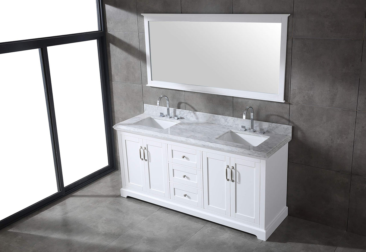 72" Solid Wood Double Sink Bathroom Vanity | Marble Countertop & Backsplash