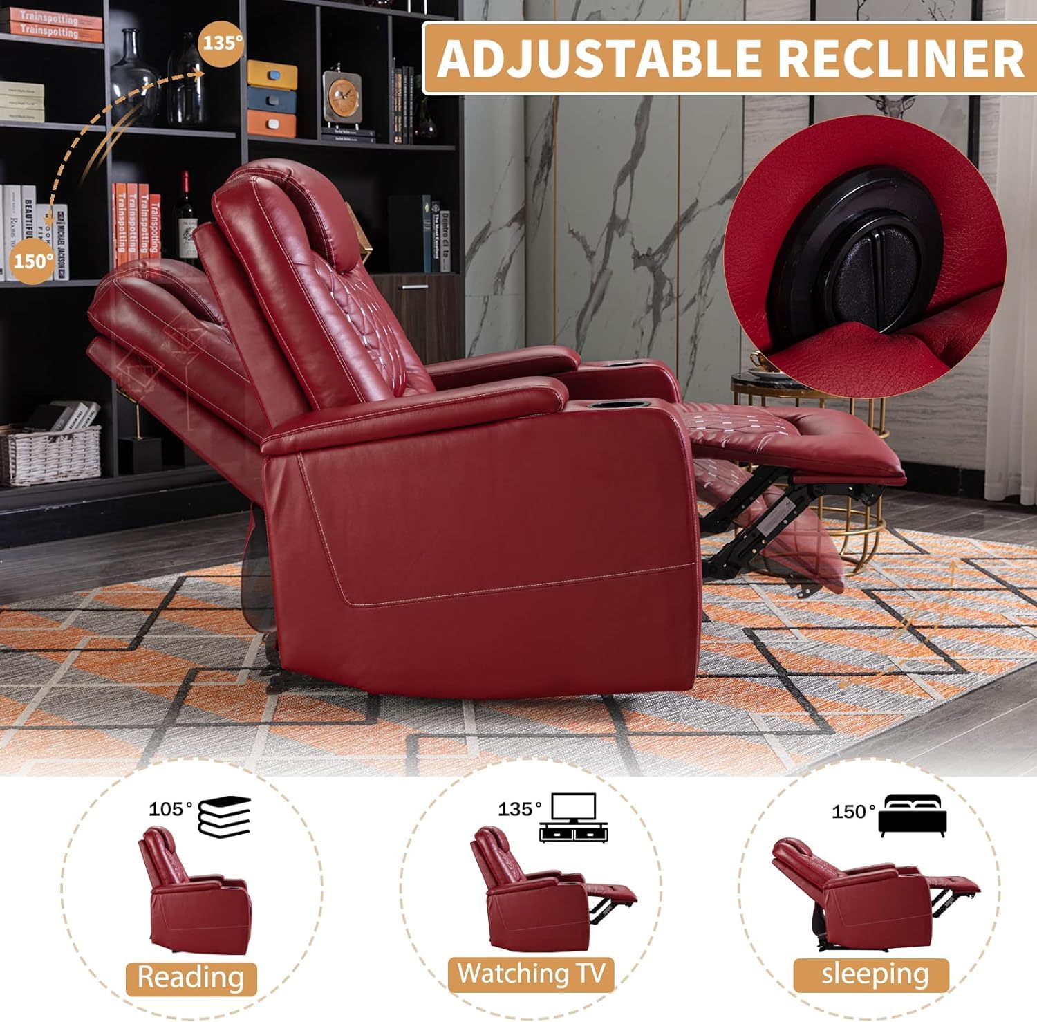 StoneCraft Orion Power Recliner Chair – Dark Red Faux Leather