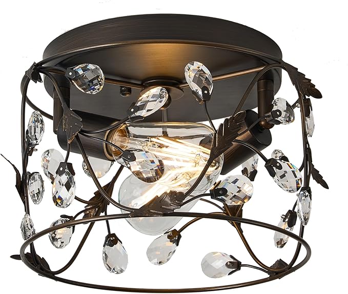Vintage Crystal Ceiling Light Fixture - 4-Light Black Flush Mount