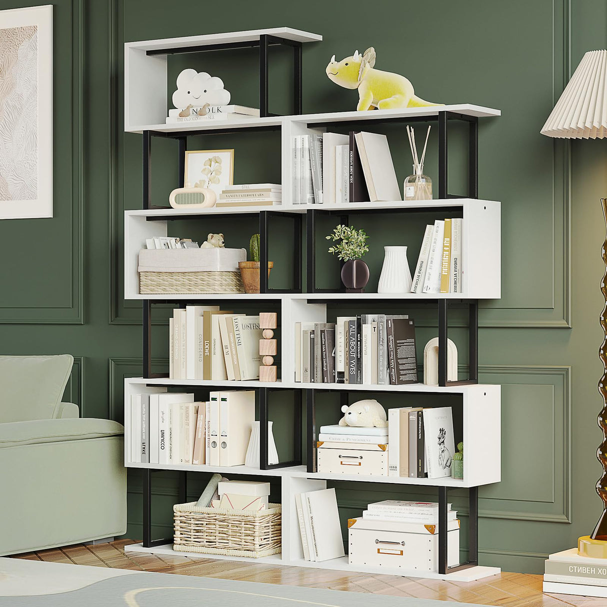 5-Tier 70.4" Tall Bookshelf, S-Shaped Modern Bookcase with Storage Space