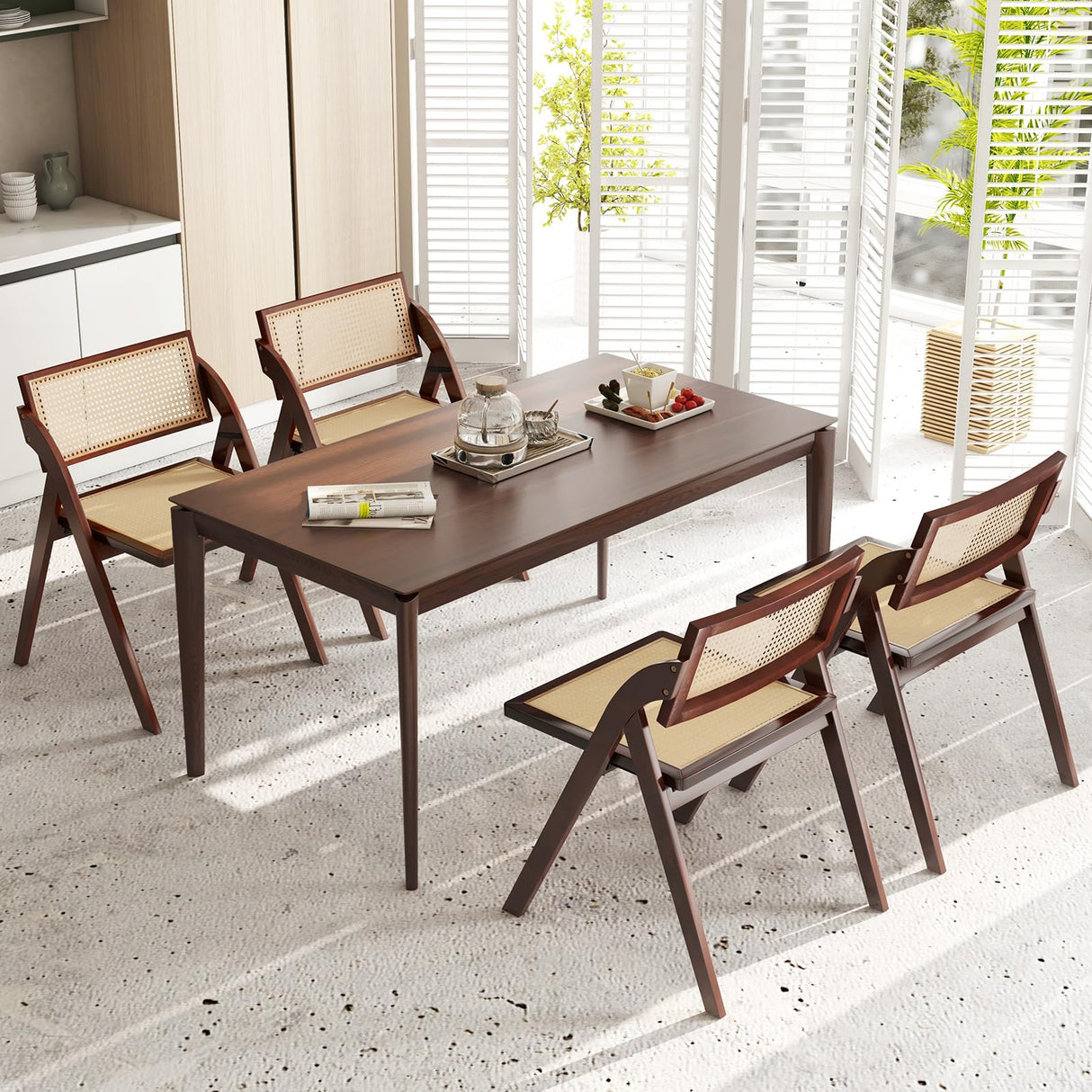 Folding Dining Chairs Set of 4, Wooden Folding Chair with Rattan Backrest & Seat