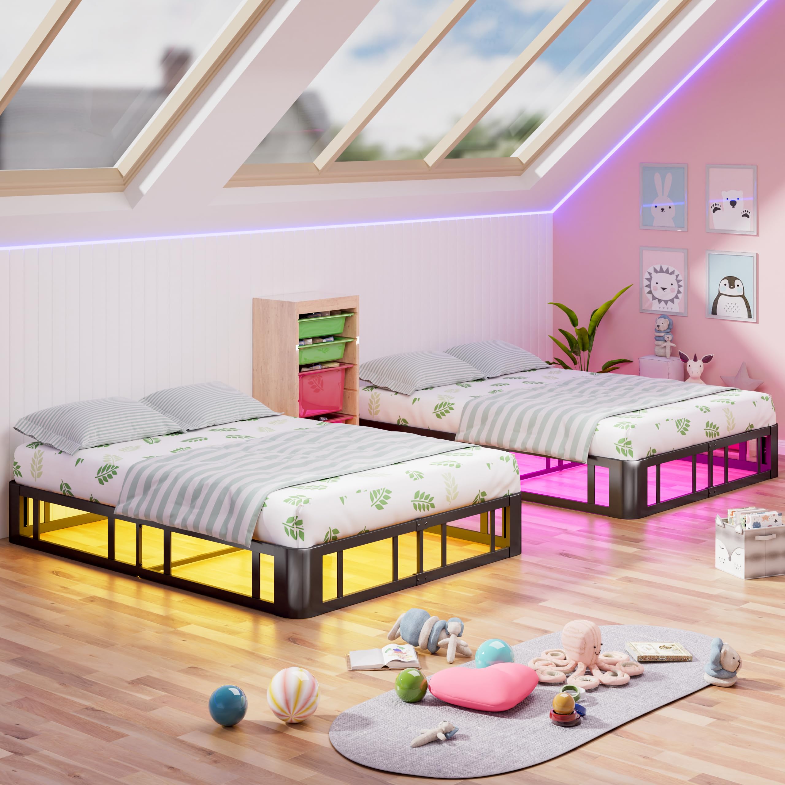 Queen Bed Frame with LED Lights, 10″ Metal Platform Bed Frame