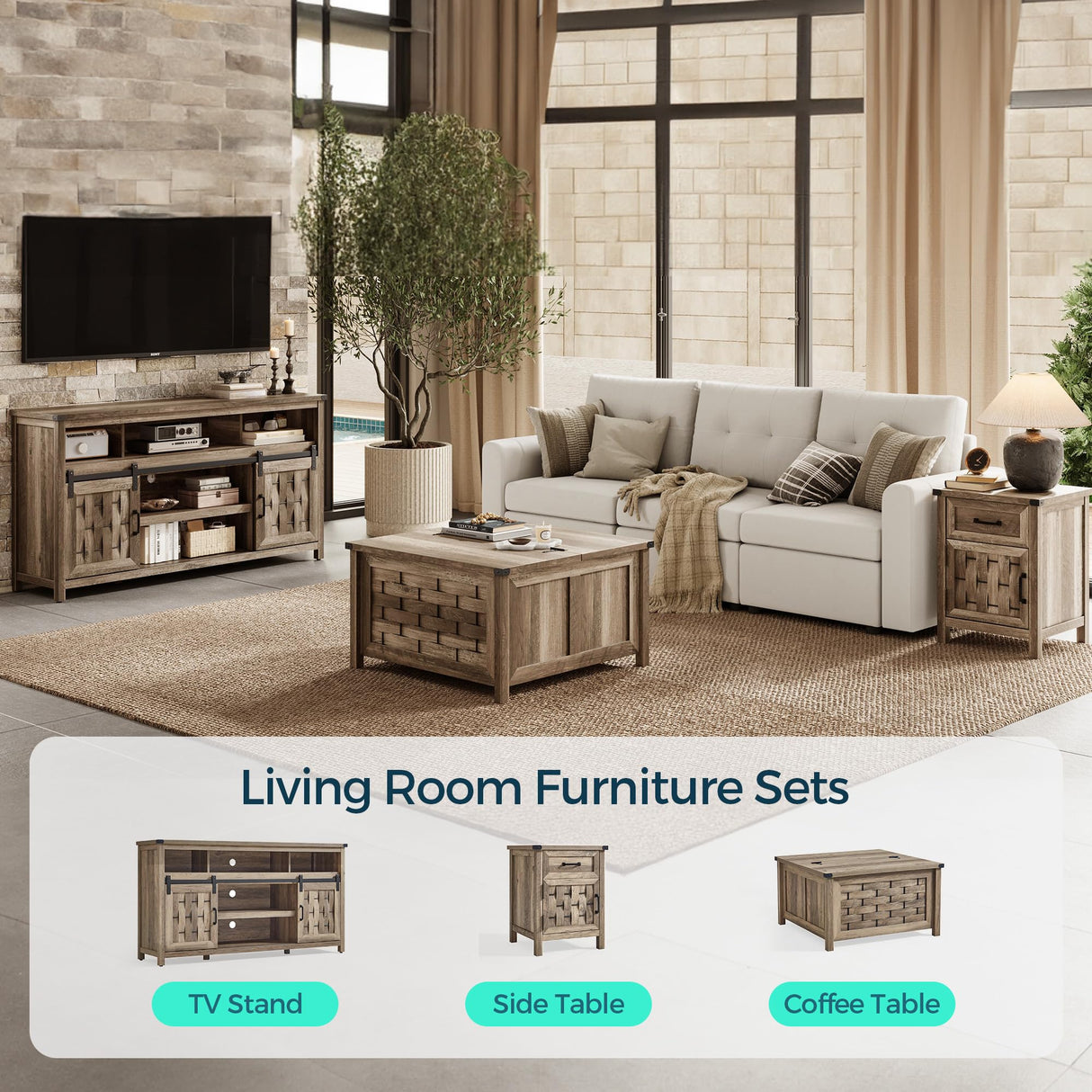 Farmhouse TV Stand for 65 Inch TV, Tall Highboy Entertainment Center