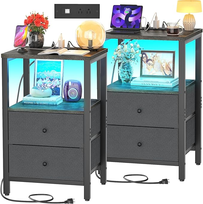 NightStands Set of 2 with LED Lights, Night Stand