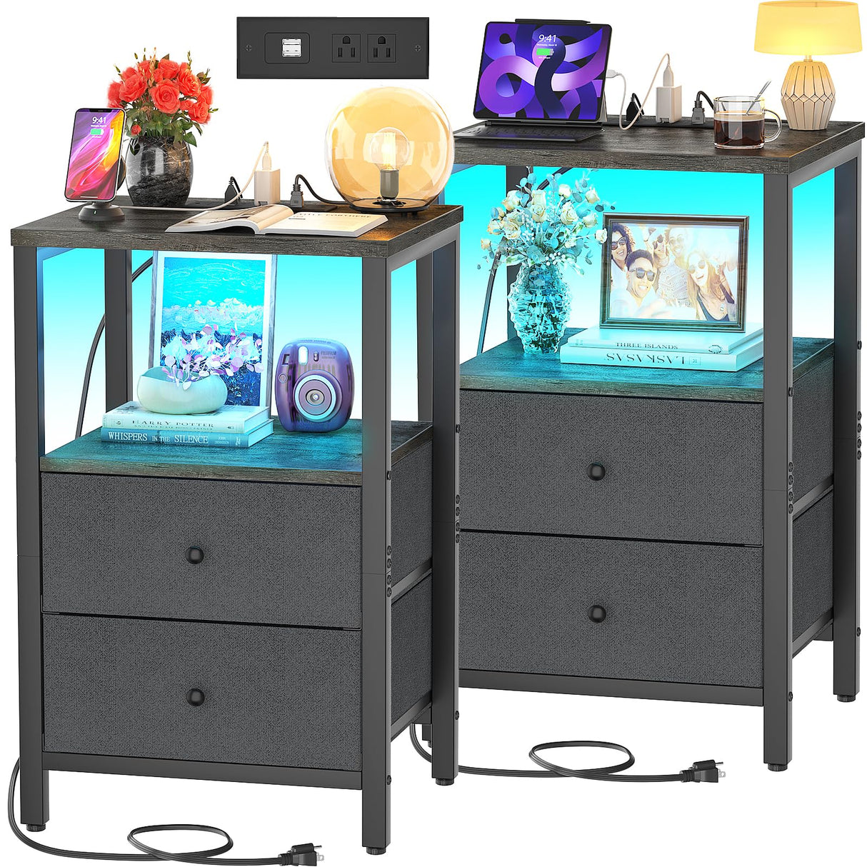 NightStands Set of 2 with LED Lights, Night Stand