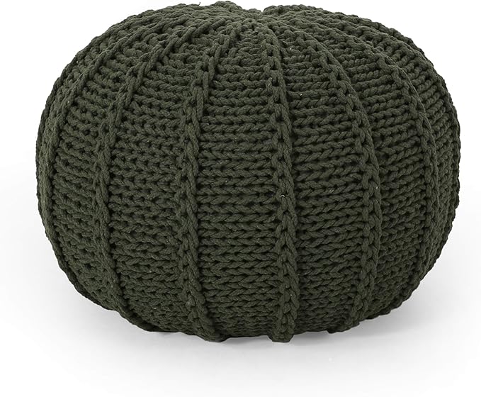 Agatha Knitted Cotton Pouf, Beige Small