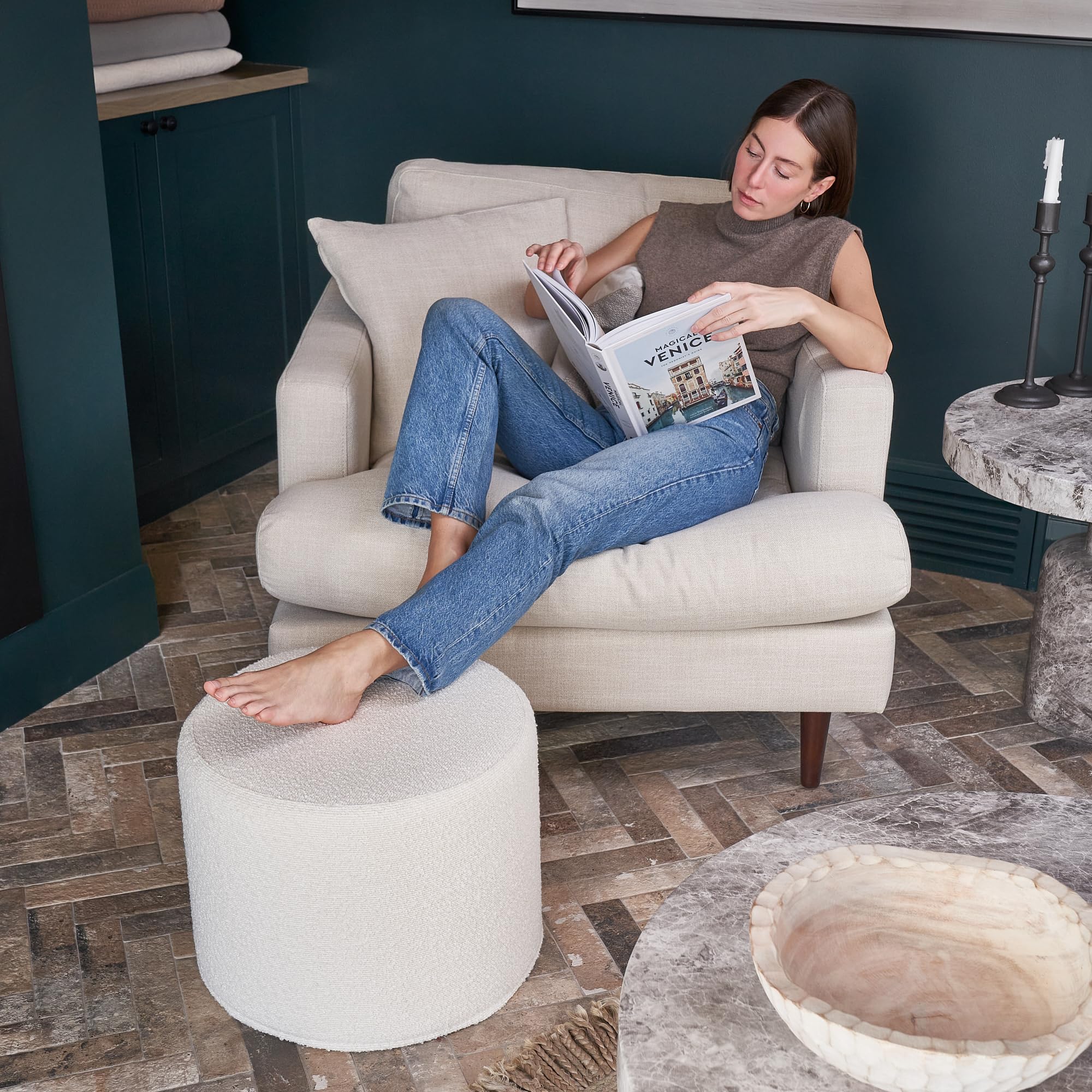 Beautiful Boucle Pouf Ottoman and Foot Rest - Elevate Your Living Room Decor