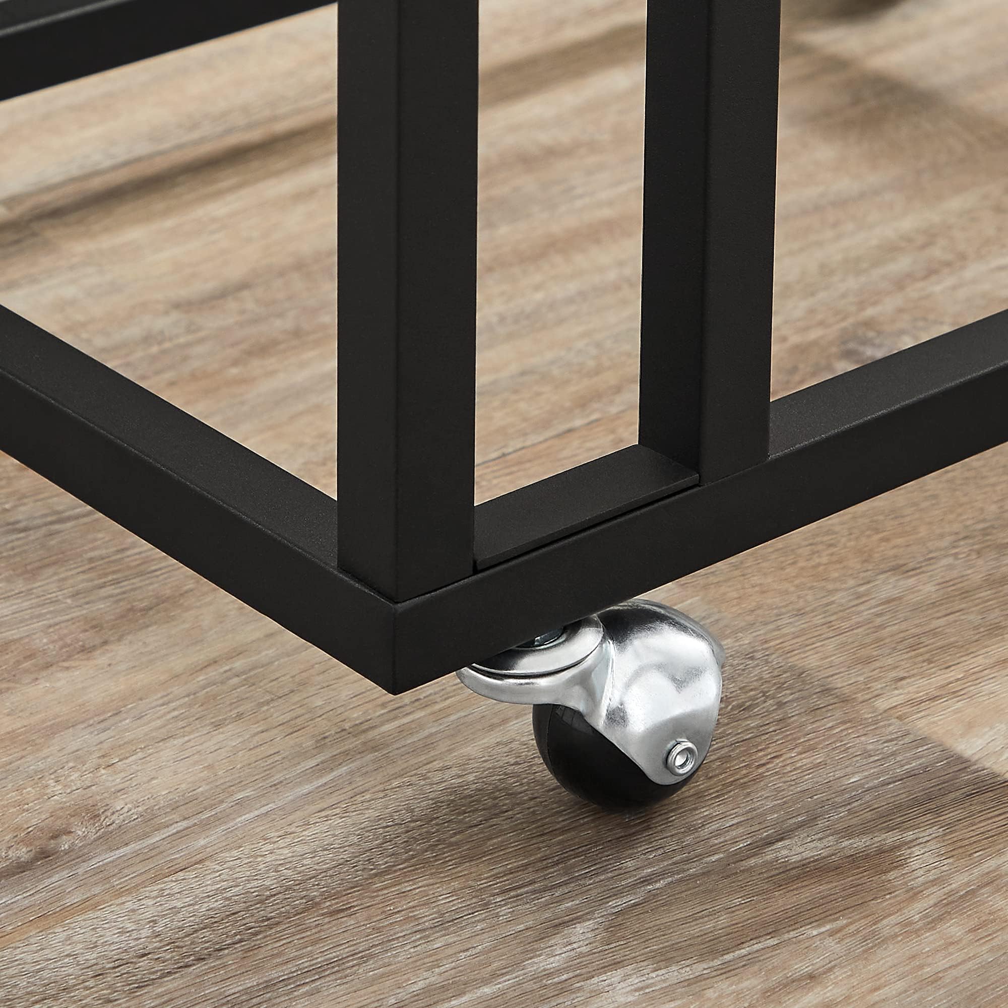 End Table, C Shaped TV Tray with Metal Frame Rolling Casters, Industrial Side Table for Living Room